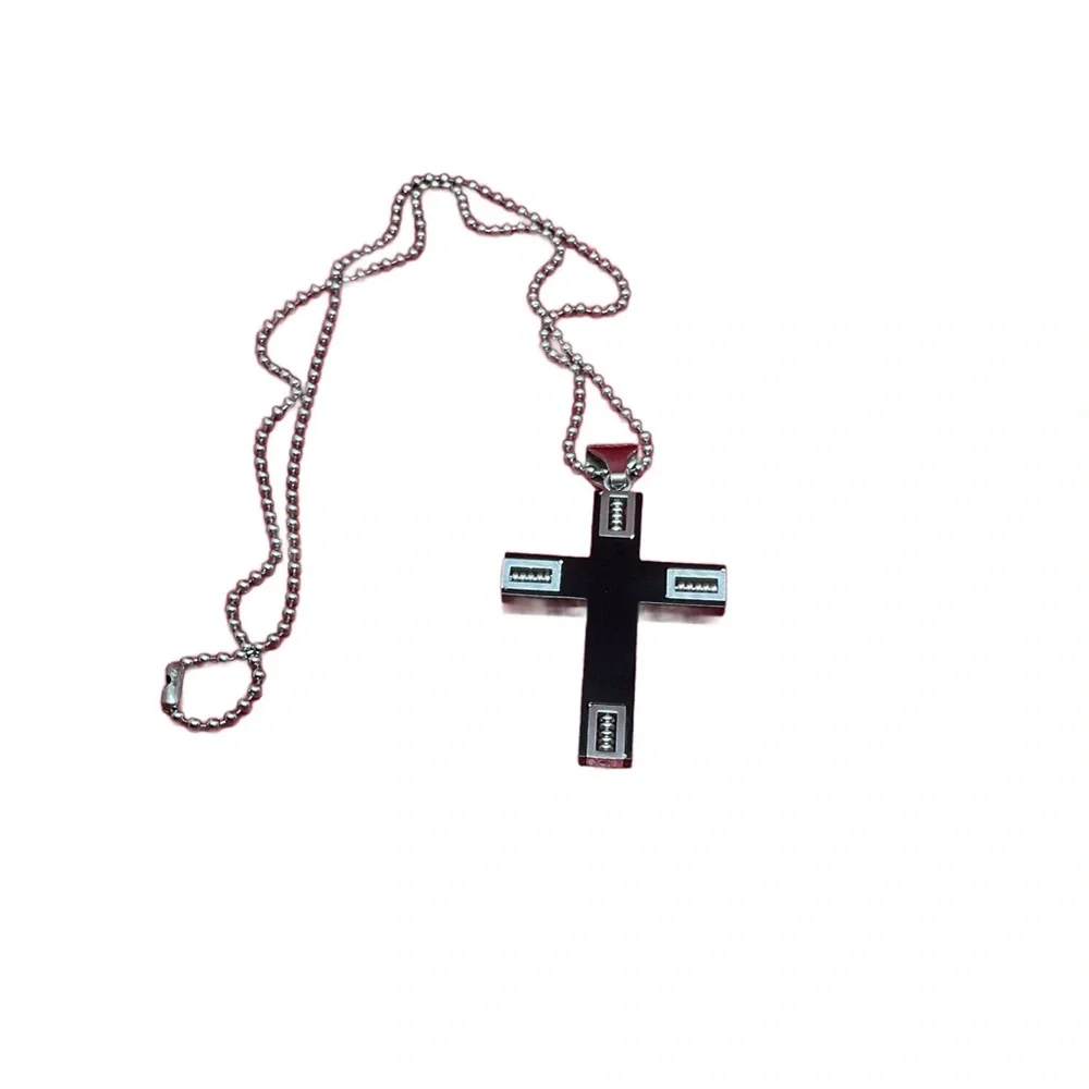 Zales Black Onyx and Stainless Steel Cross w/Chain 18”